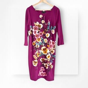 Worthington Dress NWT Floral Maroon Sheath Midi Length Zipper 3/4 Sleeve Size 12